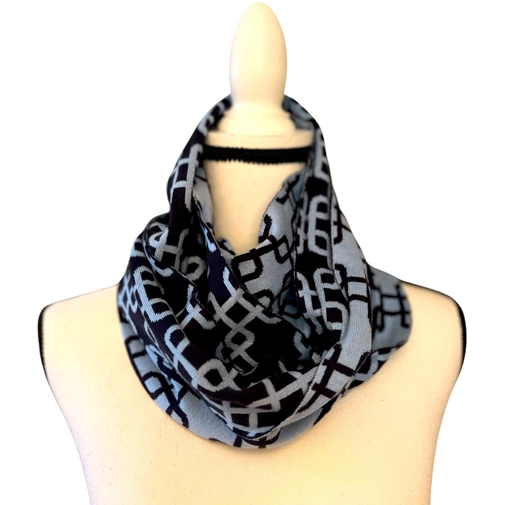 Top It Off Black Blue Patterned Scarf